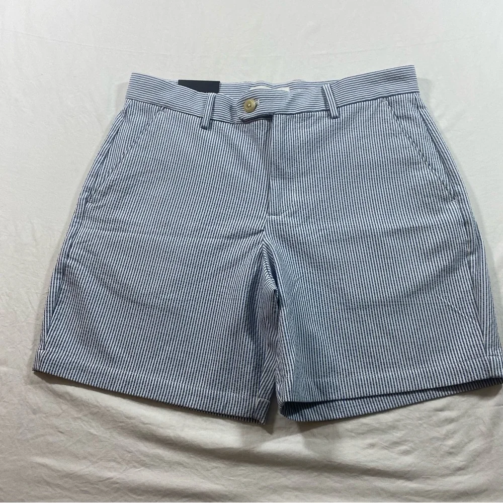 Banana Republic Shorts Grayson Seersucker pockets Blue White Flat Front Men 30 - Picture 6 of 8